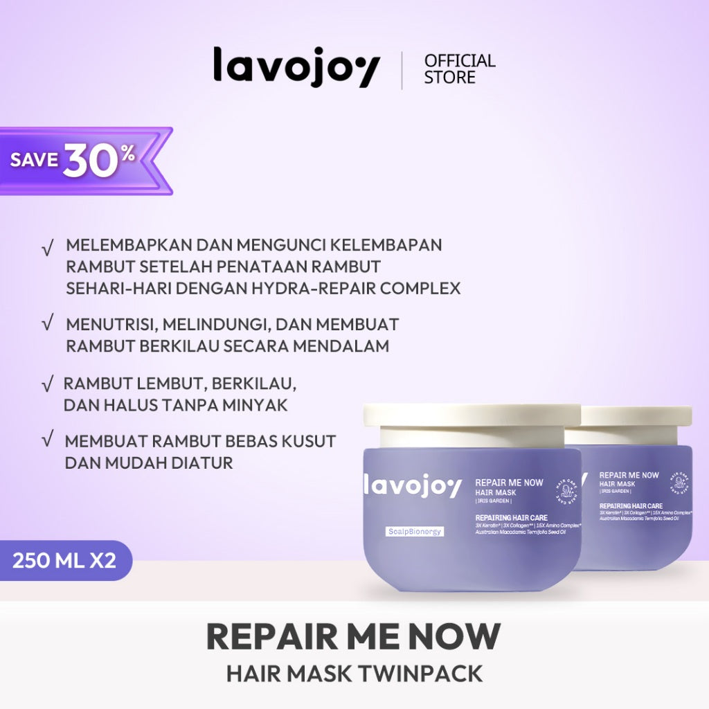 [NEW LAUNCH]  Lavojoy Repair Me Now Hair Mask Iris Garden 250ml | Halus & Berkilau Tanpa Lepek | Multi-Layering Repair With 3×Keratin + 3×Collagen + 15× Amino Complex + Argan + Macadamia Oil + Peptide Hydra-Repair