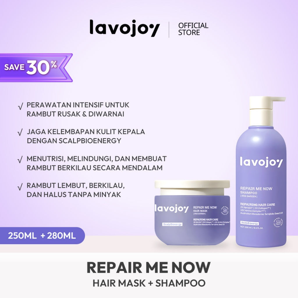 [NEW LAUNCH] Lavojoy Repair Me Now Shampoo Iris Garden 280ml  | Perbaikan Rambut Rusak Intens Dengan 3× Keratin + Ceramide Boost + ScalpBioEnergy Hydration Care | 3x Lebih Lembut, Lalus, Tanpa Mengiritasi