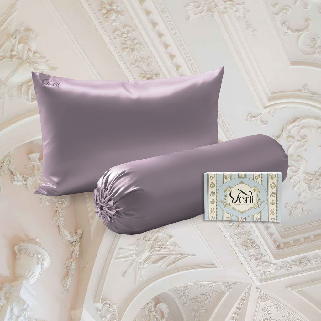 BUNDLE Sarung Bantal dan Guling Set PREMIUM Satin Silk Beauty Boost Pillowcase dan Bolster Case (Queen Size)