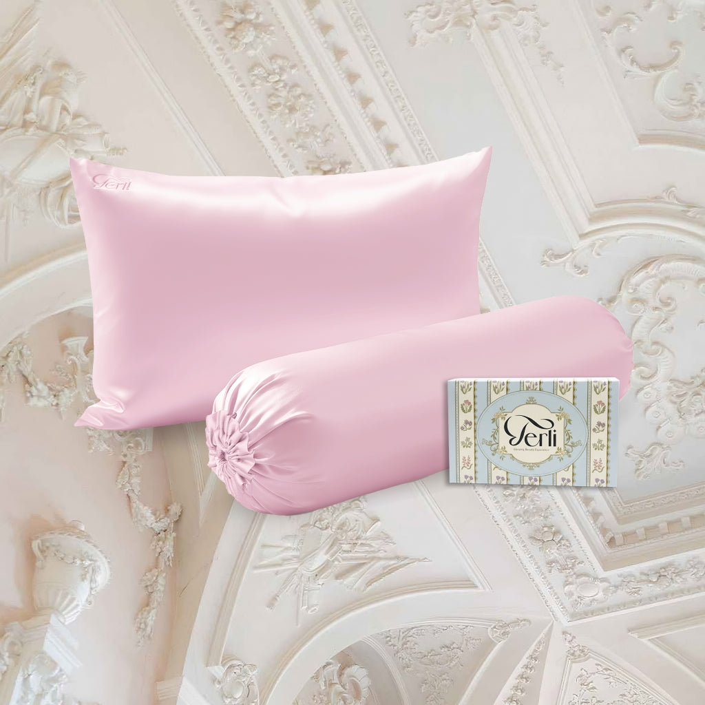 BUNDLE Sarung Bantal dan Guling Set PREMIUM Satin Silk Beauty Boost Pillowcase dan Bolster Case (Standard Size)