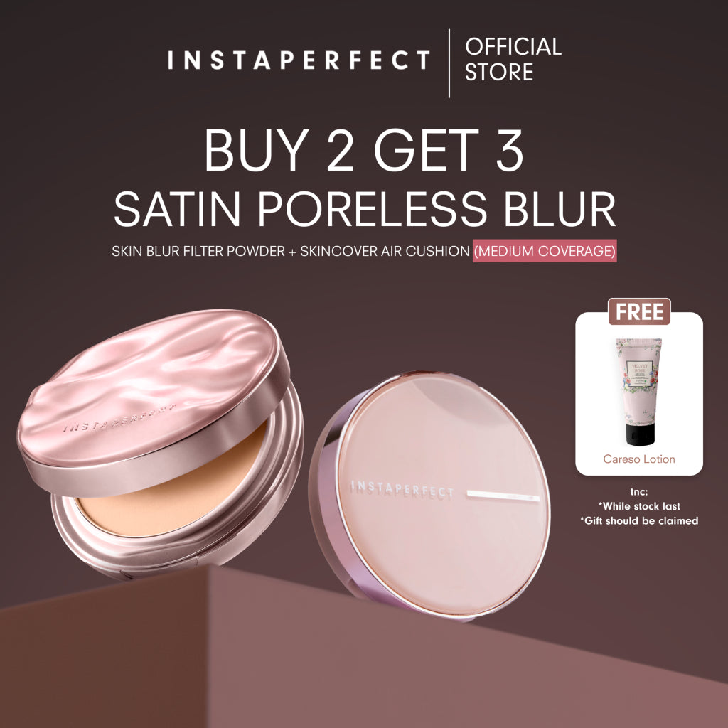 Instaperfect Poreless Blur Satin Real Skin Set- Instaperfect Skincover Air Cushion + Instaperfect Skin Blur Filter Powder- Set Make up for Medium Coverage Result