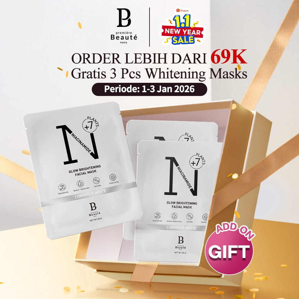 [FREE GIFT] PREMIERE BEAUTE Whitening Essense Face Mask 3Pcs masker 25ml  Niacinamide centella Hyaluronic Brightening Moisturizing Skin Care Anti aging Masker Wajah  Brightening Glowing Exfoliating