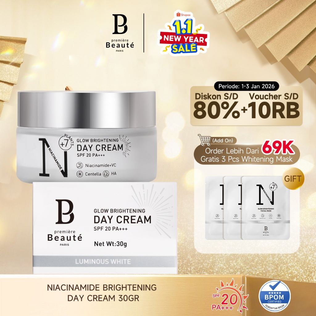 PREMIERE BEAUTE Day Cream Niacinamide Centella pelembab wajah White Glow Brightening 30g 20SPF PA+++ Cream Pemutih Wajah Calming Whitening Dark Spot Pelembab Wajah Pemutih Wajah Facial Moisturizer Brightening Gluta Lazy Cream
