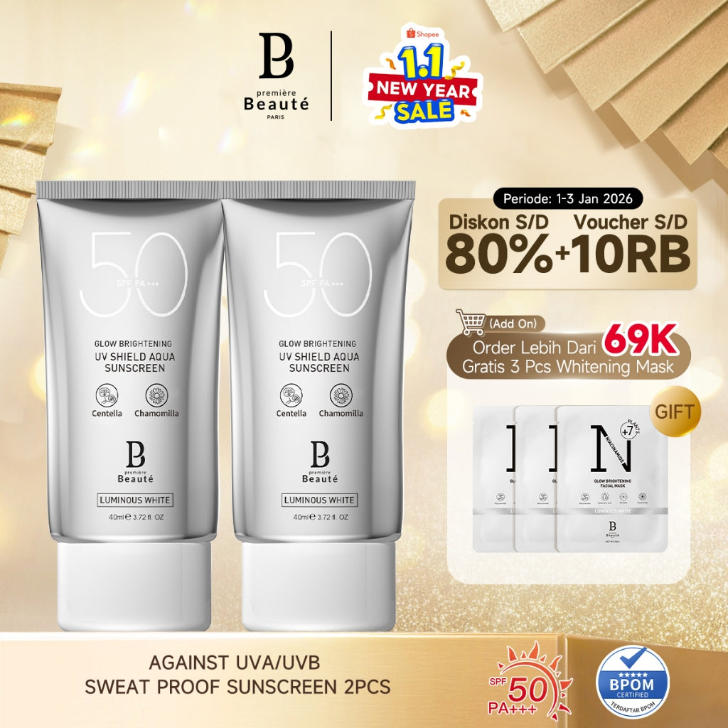 PREMIERE BEAUTE [Sunscreen 2pcs] Sunscreen (SPF 50 PA+++) 40ml Suncreen wajah UV Shield Sun protect whitening Oil Control Hydrating & Revitalizing Oily skin