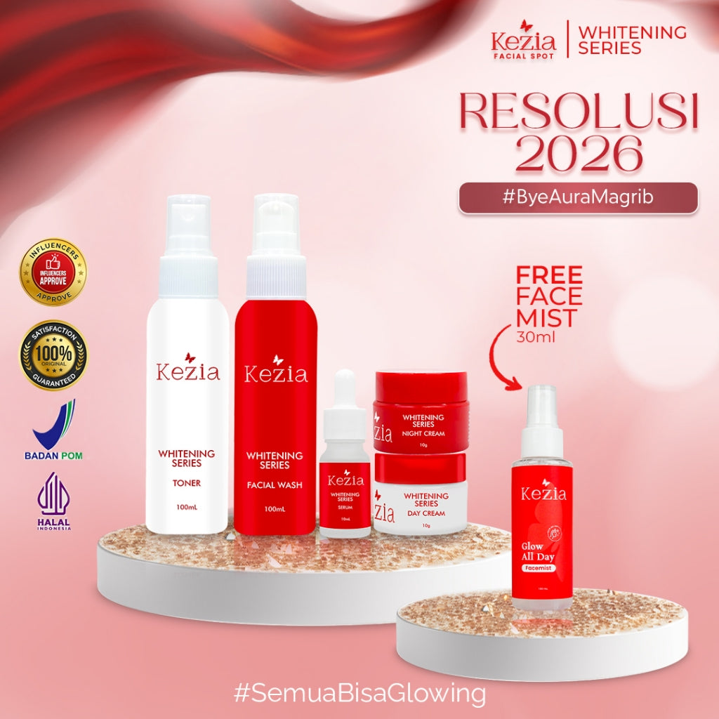 [ FREE FACEMIST 30ML ]  KEZIA Beauty New Whitening Package Series Lengkap - Paket Lengkap Mencerahkan Wajah Moisturizer Pelembab Aging Pencerah Muka Keringencerahkan Kulit Wajah