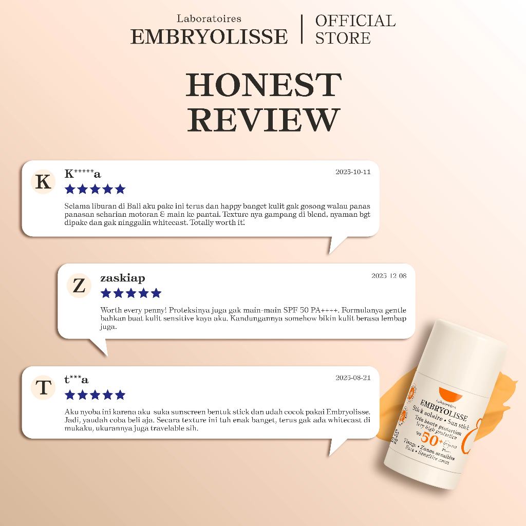 Embryolisse Stick Solaire - Sunscreen Stick SPF 50+ / PA ++++ 15gr - Sunscreen Kulit Normal Sunblock Sensitif