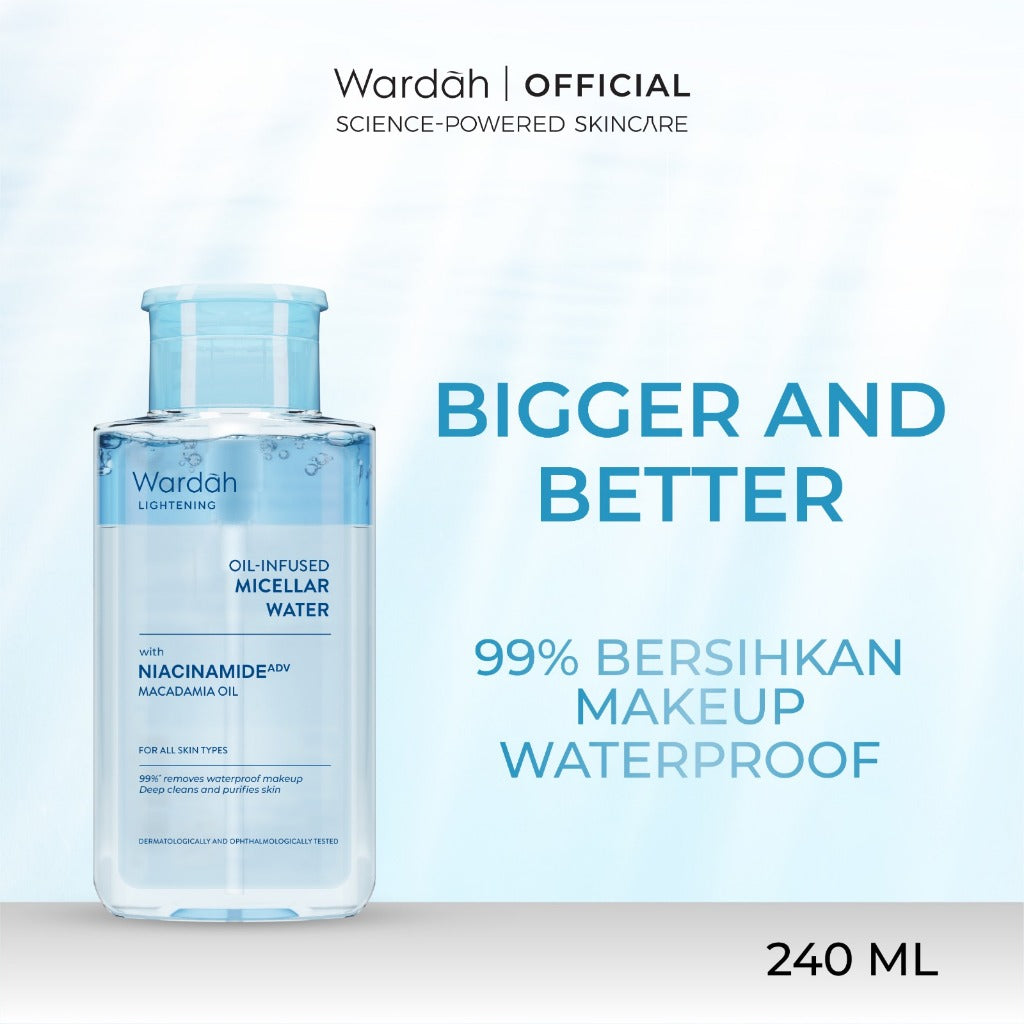 WARDAH Micellar Water All Series Perfect Bright Calm and Soothe Nature Daily Acnederm Lightening Oil Infused Pembersih Wajah Make Up Remover Waterproof Tanpa Bilas Skincare