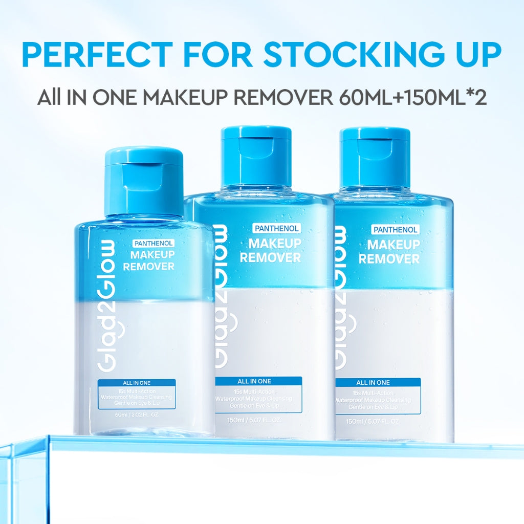 [NEW LAUNCH]Glad2Glow All IN ONE MAKEUP REMOVER Untuk Semua Kulit Lembut cleansing oil Micellar water Penghapus Makeup Waterproof Hapus Riasan Tahan Air dengan dan Dual-Phase Makeup Melting Solution Tanpa Iritasi untuk Kulit Sensitif g2glow official store