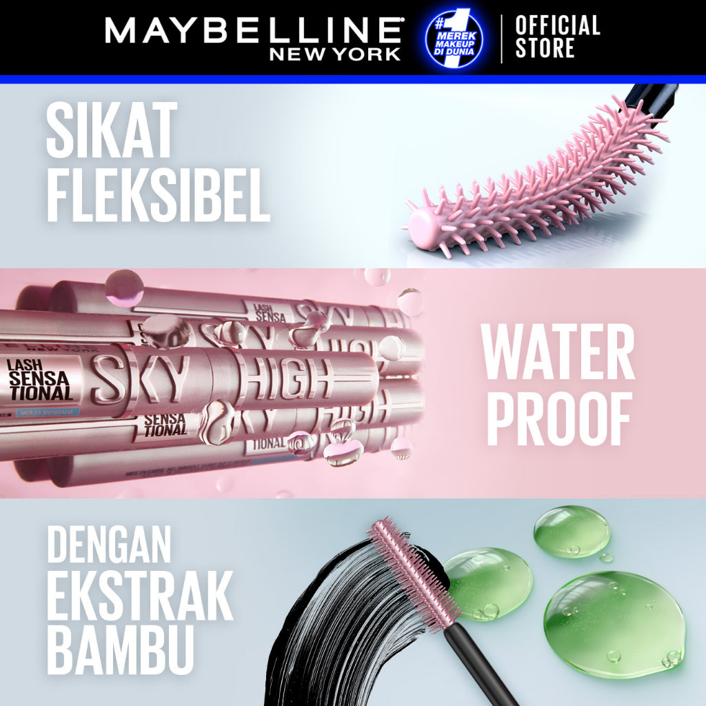 Maybelline Sky High Waterproof Mascara 6ml Maskara Eye Make up Black Bulu Mata Panjang Tebal Tahan 24 Jam Hypercurl Superstay Matte Vinyl Ink