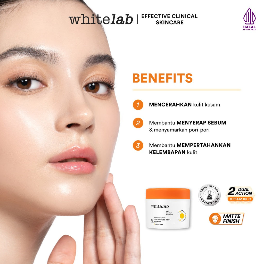 Whitelab Glow Booster C-Dose+ Day Cream - Pelembap Krim Pagi Pencerah Wajah untuk Kulit Kering dengan Niacinamide & UV Filter [BPOM]