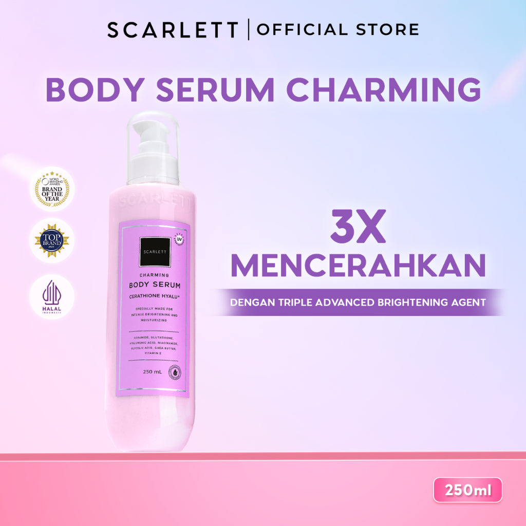 Scarlett Whitening Charming Body Serum - Serum Badan dengan Aroma Wangi Mewah untuk Mencerahkan Melembabkan Menutrisi Kulit ||  Efektif Meratakan Kulit Belang & Pemutih Kulit