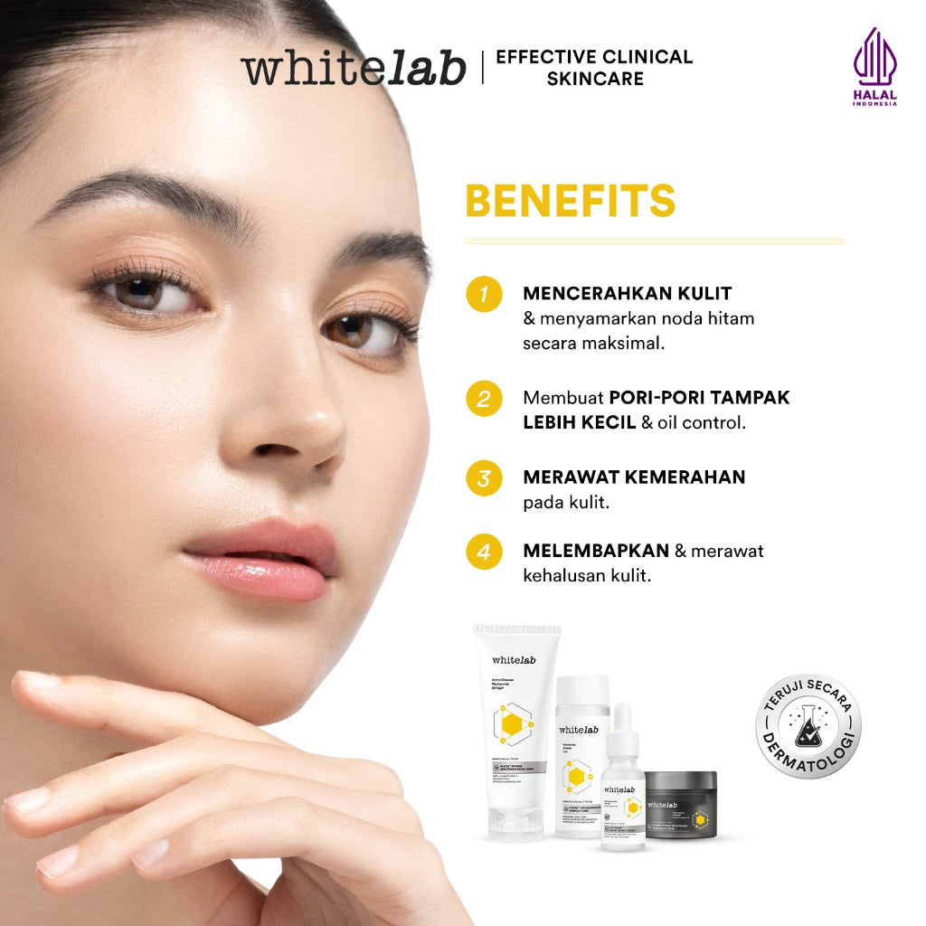 Whitelab Paket Wajah Brightening Niacinamide Facial Wash, Toner, Serum, Night Moisturizer - 4 pcs N-Dose+ 2.0 Skincare