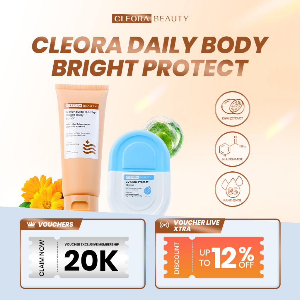 [Combo Hemat) Cleora Daily Body Bright Protect - Calendula Healthy Bright Body Lotion Handbody Wanita Pria Sunscreen With Niacinamide Brightening Melindungi Kulit Dari Sinar UVA & UVB Memudarkan Bekas Luka Whitening Pemutih Wajah Kosmetik Skincare BPOM