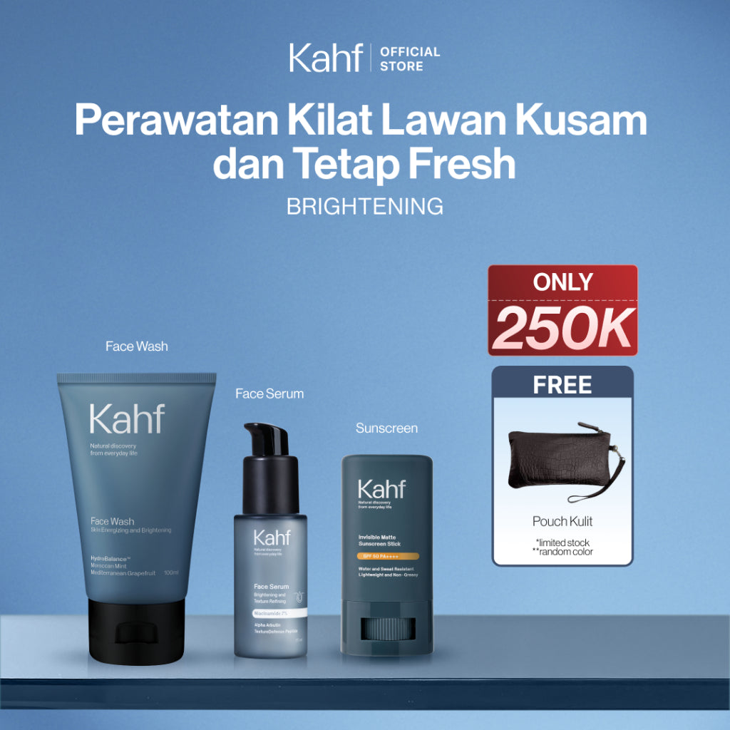 [KAHF BUNDLE 3IN1 PAKET PERAWATAN WAJAH : SKINCARE HEMAT WAKTU UNTUK COWOK YANG MAU BEBAS KUSAM] Paket Perawatan Kilat Lawan Kusam & Tetap Fresh (Face Wash + Serum + Sunscreen Stick) - Suitable for Daily Use