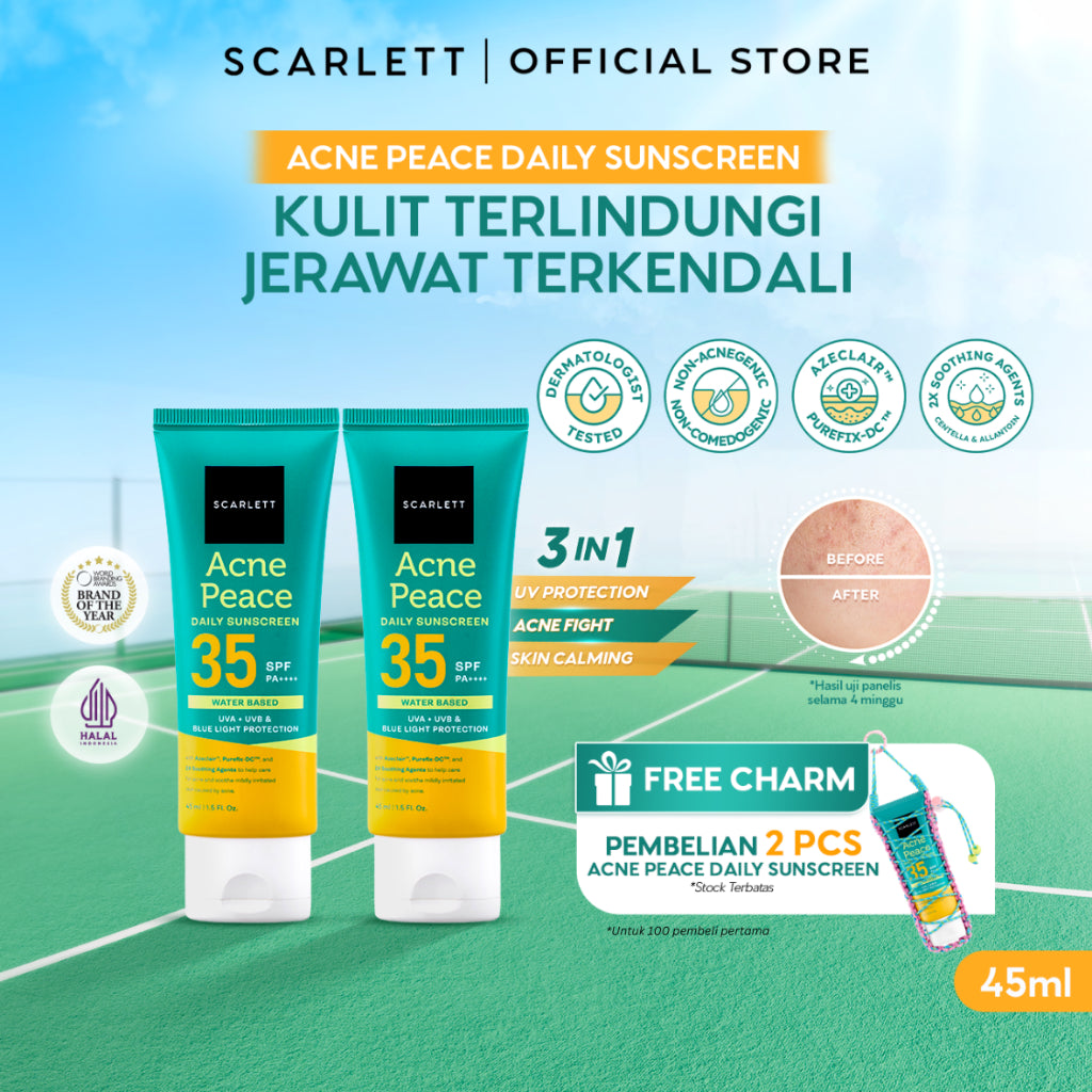 SCARLETT Twinpack Acne Peace Daily Sunscreen SPF 35 PA++++ – Sunscreen Kulit Berjerawat , Teruji In Vivo , Non Acnegenic Tested , Non Comedogenic Tested, Melawan Jerawat