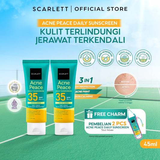SCARLETT Twinpack Acne Peace Daily Sunscreen SPF 35 PA++++ – Sunscreen Kulit Berjerawat , Teruji In Vivo , Non Acnegenic Tested , Non Comedogenic Tested, Melawan Jerawat