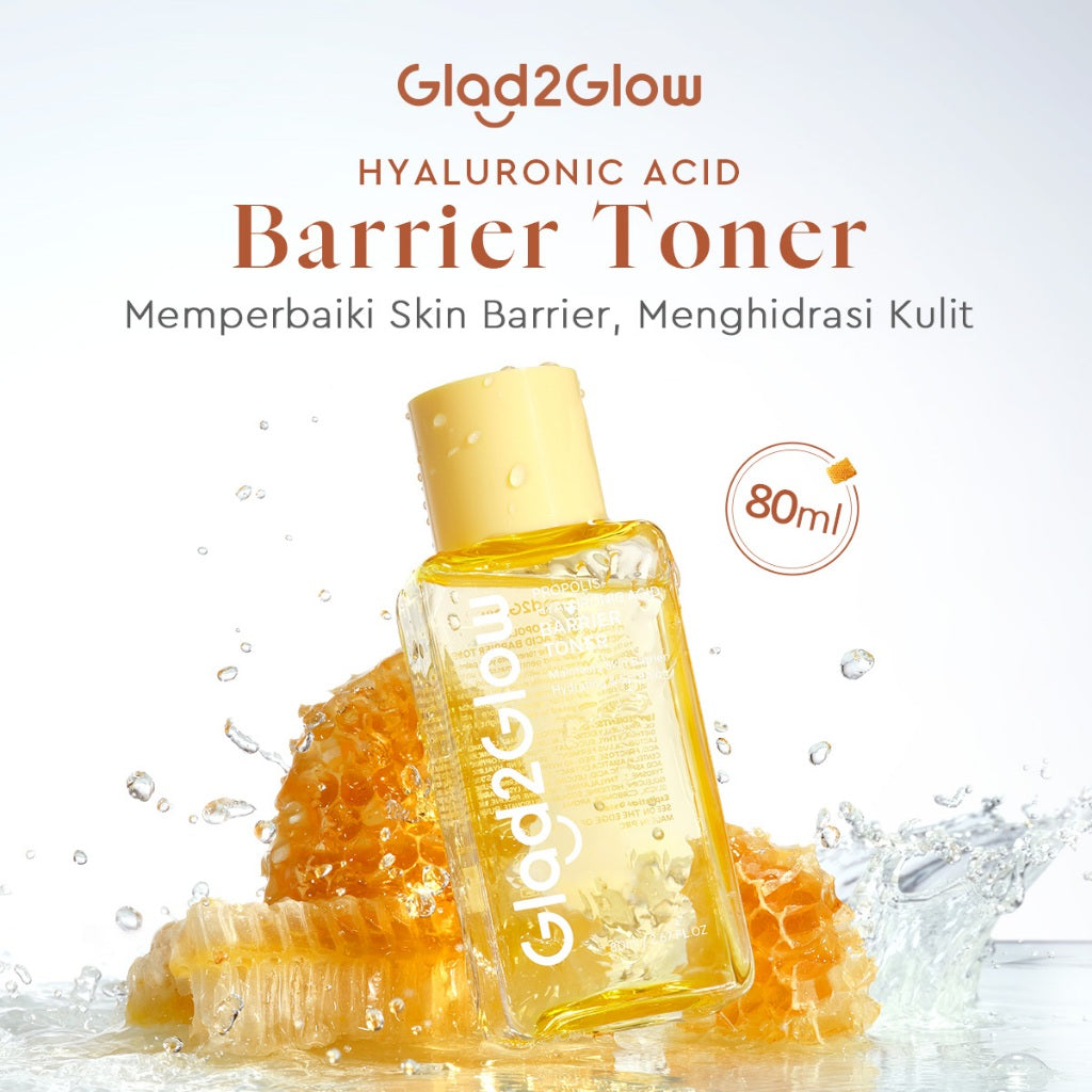Glad2Glow Propolis Hyaluronic Acid Barrier Essence Toner badan face mist hydrating toner centella Toner eksfoliasi wajah glycocid acid glycolic acid Memperbaiki penghalang kulit Jaga kulit Anda tetap terhidrasi Skincare G2G Toner g2glow official stor