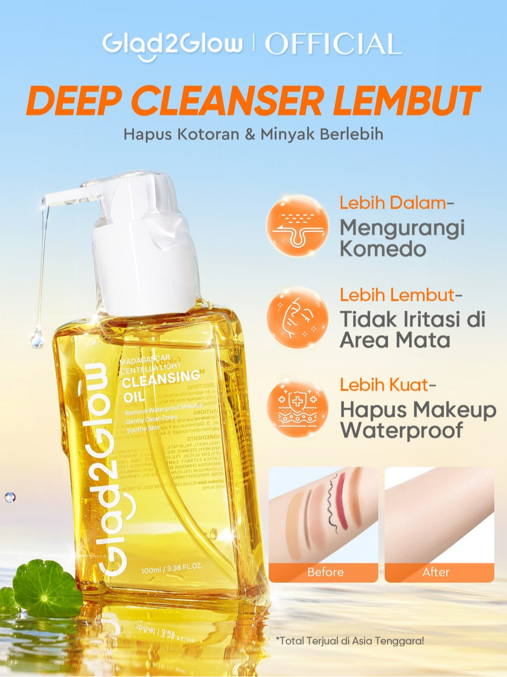 [Ready Stock]Glad2Glow Madagascar Centella Light Cleansing Oil 100ml/200ml micellar water pembersih wajah Penghapus riasan lembut tanpa iritasi Menghapus riasan tahan air dengan cepat dan menyegarkan muka wajah g2glow official store