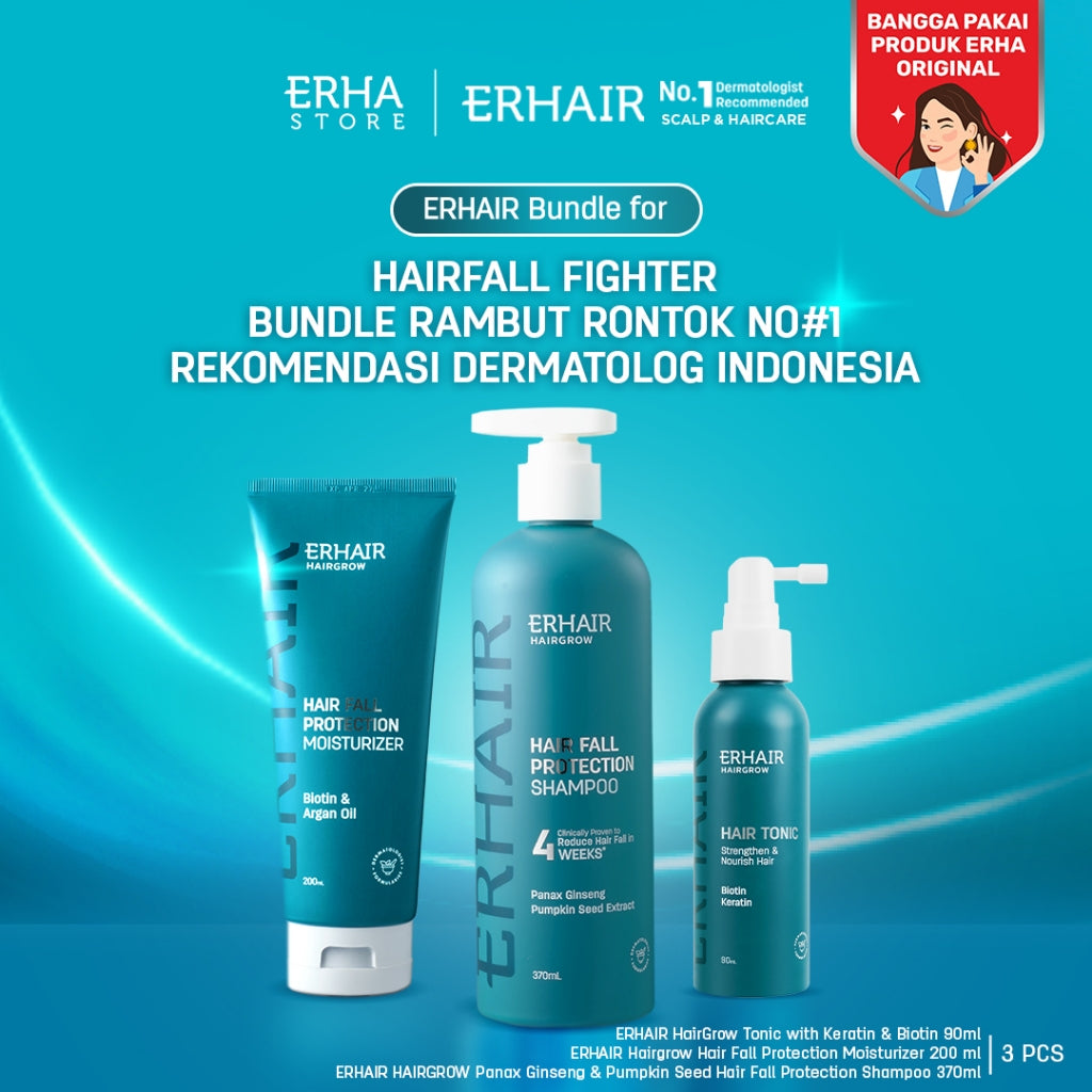 ERHAIR HairFall Fighter - Bundle Rambut Rontok No#1 Rekomendasi Dermatolog Indonesia - 250ml 370ml | Upsized Tonic 90ml