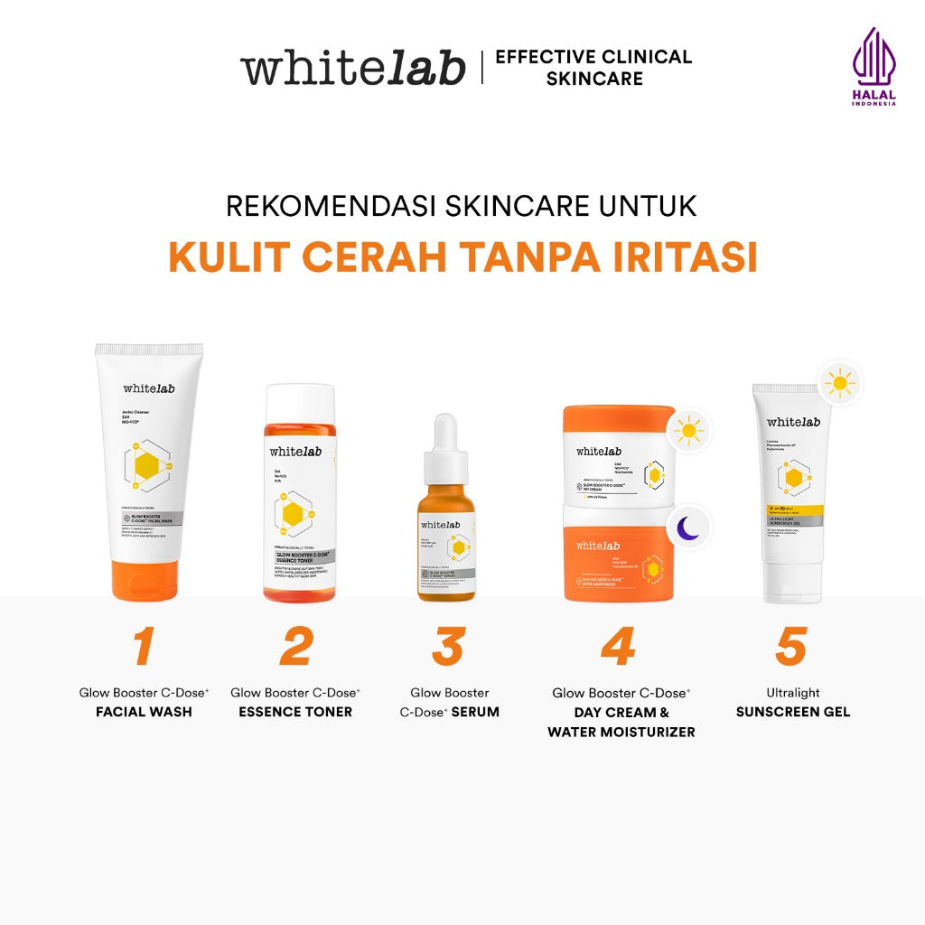 Whitelab 6 pcs Glow Booster C-Dose+ Brightening Paket Wajah - Facial Wash, Toner, Serum, Moisturizer, Sunscreen Paket Skincare