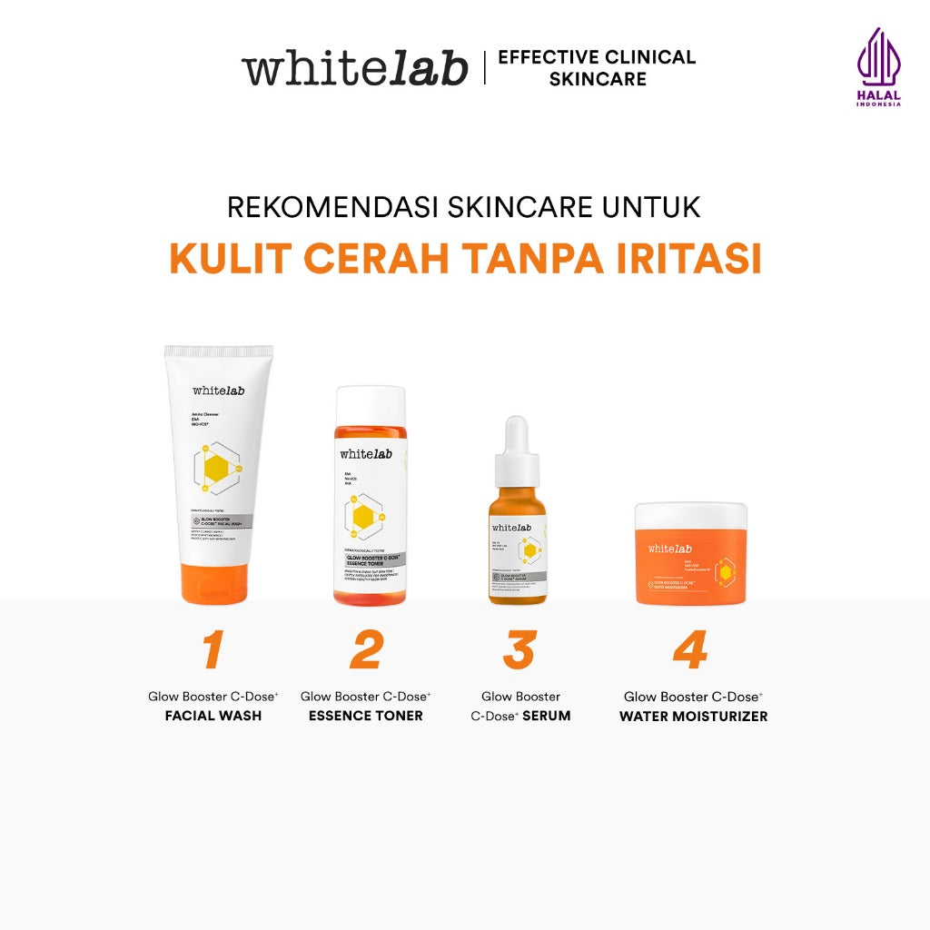 Whitelab 4 pcs Glow Booster C-Dose+ Brightening Paket Wajah - Facial Wash, Toner, Serum, with Moisturizer Paket Skincare