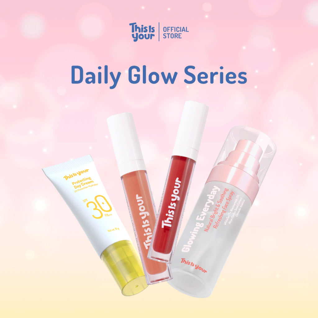 This Is Your Daily Glow Series | Glowing Everyday, Protecting Day Cream, LipCream Sunset Nude & Red Fun | Paket Skincare Daily Mengandung 2% Niacinamide, SPF 30 PA+++ | Membantu Mencerahkan dan sebagai Pelembab Wajah, Wajah Menjadi Fresh