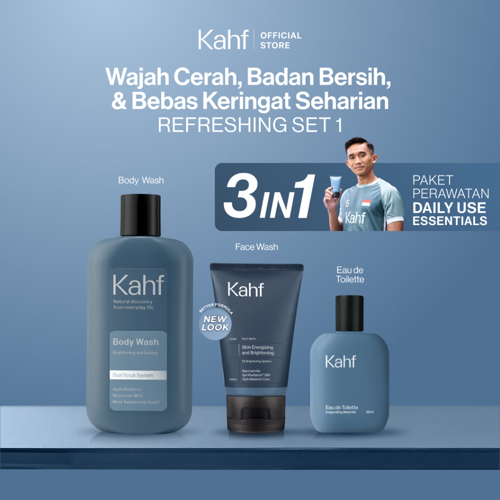 [KAHF BUNDLE 3IN1 PAKET PERAWATAN DAILY USE ESSENTIALS : WAJAH CERAH, BADAN BERSIH, & BEBAS KERINGAT SEHARIAN] Paket Personal Care (Face Wash + Body Wash + Eau de Toilette) - Suitable for Daily Use