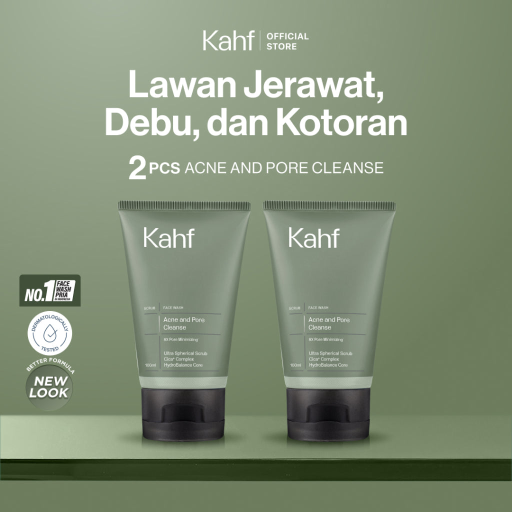 Twin Pack Kahf Face Wash Acne and Pore Cleanse Scrub 100 ml - 2 pcs Sabun Cuci Muka Pria dengan Scrub untuk Melawan Jerawat - Suitable for Daily Use