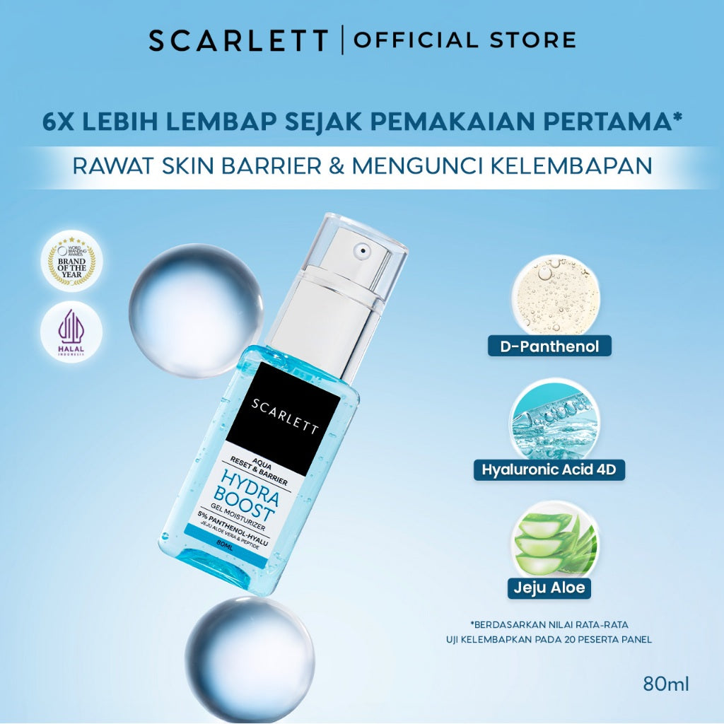 Scarlett Whitening Aqua Reset & Barrier Hydra Boost Gel Moisturizer 5% Panthenol-Hyalu - pelembab wajah untuk kulit kering, sensitifm dan iritasi ringan with D-Panthenol dan Hyaluronic Acid