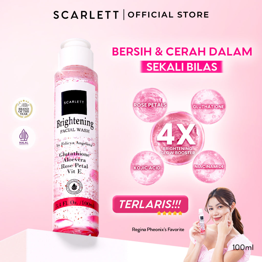 SCARLETT Brightening Facial Wash Untuk Semua Jenis Kulit Membantu untuk Mencerahkan dan Membersihkan Dalam Sekali Bilas dengan Niacinamide Kojic Acid Vitamin E