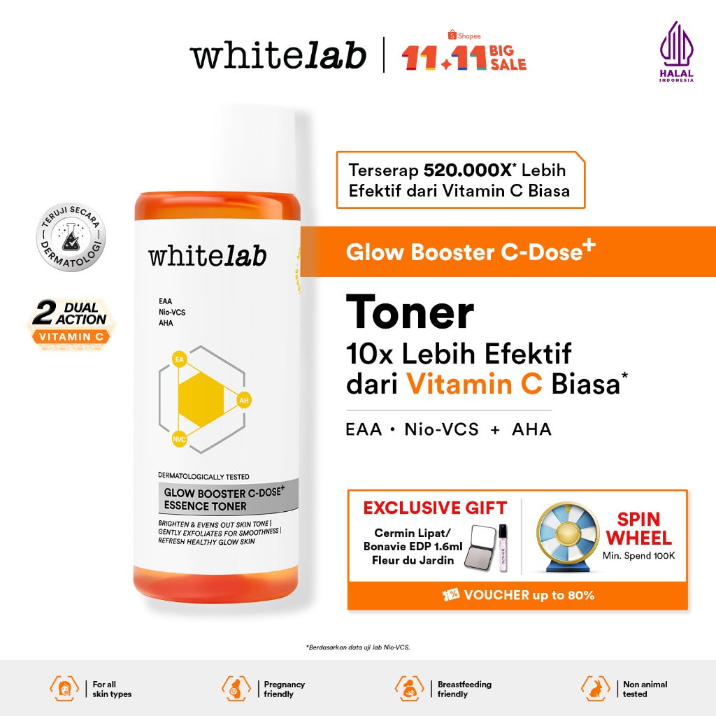 Whitelab Glow Booster C-Dose+ Essence Toner - Toner Pencerah Wajah Anti Kusam & Melembapkan dengan AHA [BPOM]