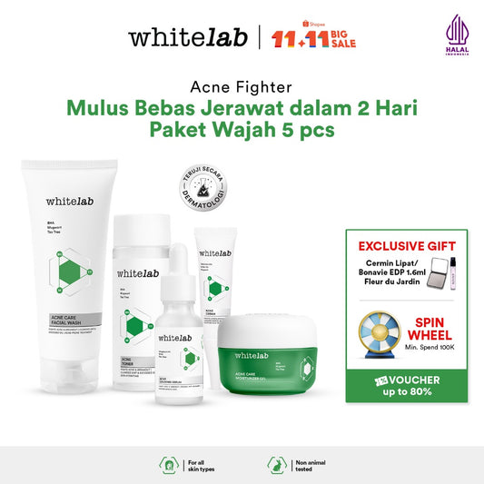 Whitelab 5 pcs Paket Acne Lengkap - Facial Wash, Toner, Serum, Moisturizer, Acne Cream Paket Skincare