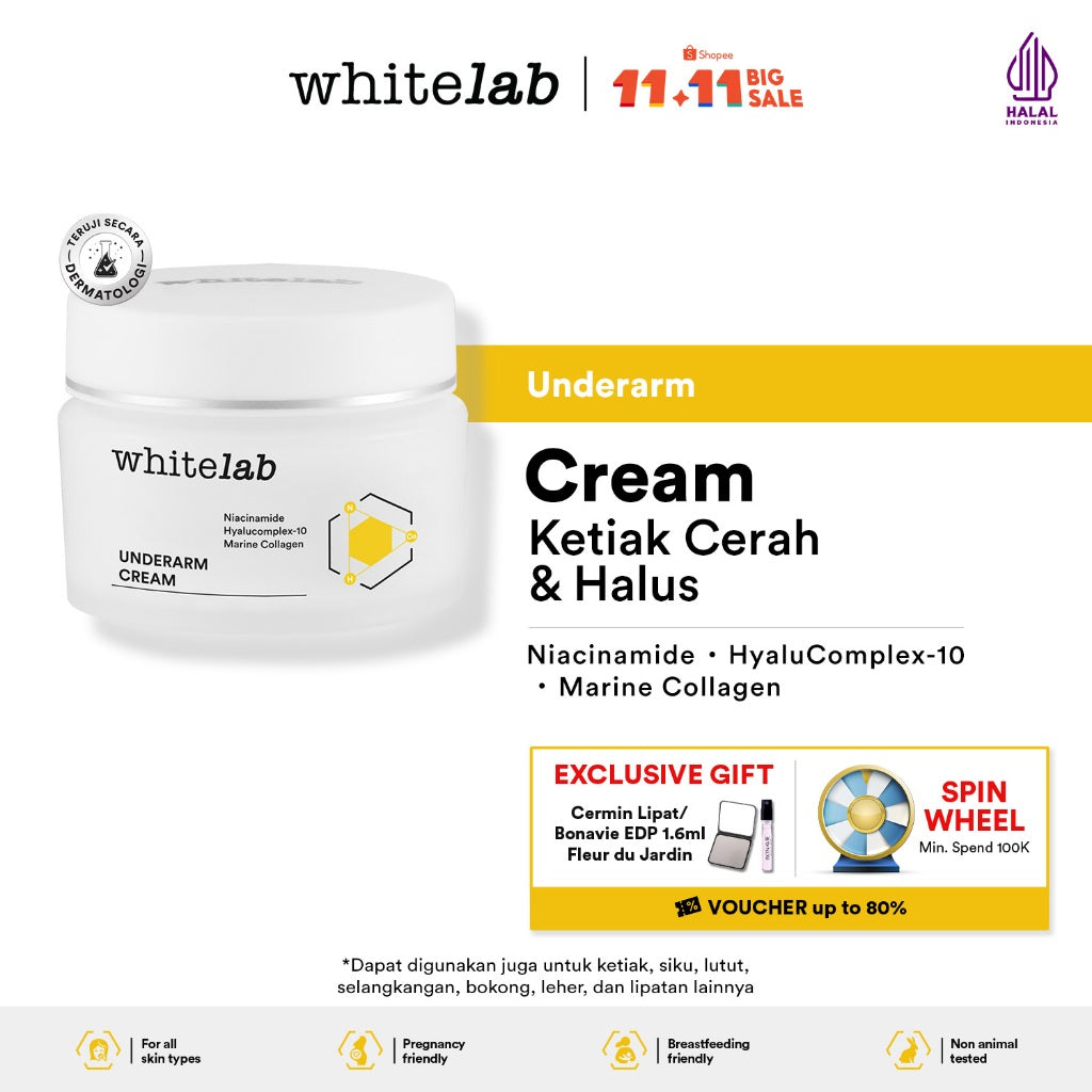 Whitelab Underarm Cream - Krim Pencerah Ketiak Selangkangan Bokong dan Lipatan Kulit Tubuh dengan Niacinamide, Hyaluronic & Collagen [BPOM]