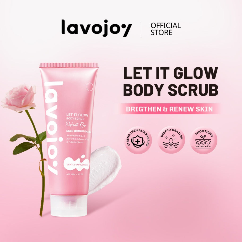 [NEW LAUNCH] Lavojoy Let It Glow Body Scrub DELICATE ROSE 180ML | Body Scrub Untuk Mencerahkan & Meratakan Warna Kulit Dengan 3% Niacinamide + Australian Super VC | Dual-Action Exfoliation Menghasilkan Kulit Yang Lebih Halus Dan Lembut