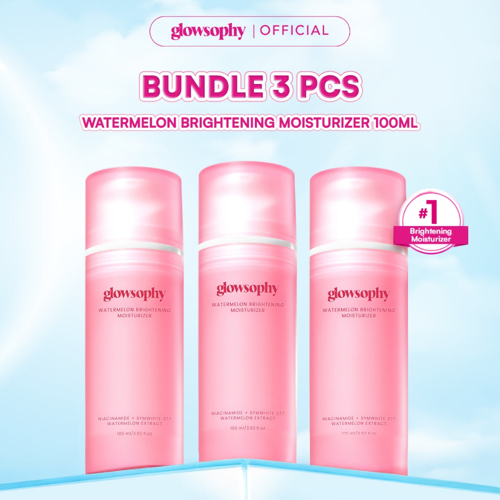 Glowsophy Bundle 3Pcs Watermelon Brightening Moisturizer Niacinamide Mugwort Gel Day and Night Skincare 100 ml Gel Pelembab Wajah Mencerahkan Kulit Bercahaya Brightening Cream