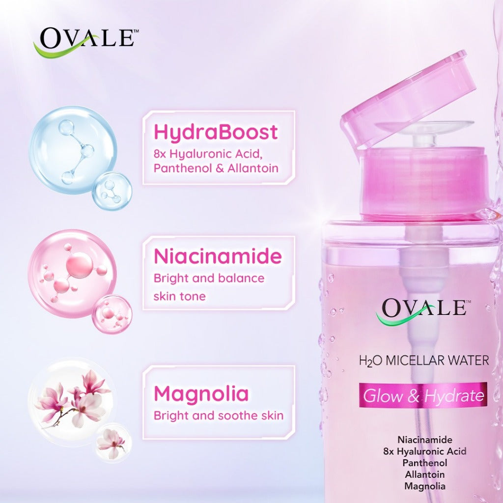 Ovale Micellar Water Brightening 300ml | Natural H2O | Cleansing, Glow & Hydrate - REALMEN BEAUTY