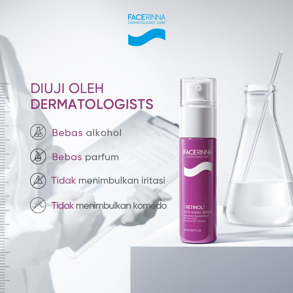 FACERINNA Retinol Anti Aging Serum 20ml | Skin Renewal Gentle Serum Retinoid Anti-Aging | Menghaluskan Tekstur Kulit Menyamarkan Garis Halus & Kerutan Meratakan Warna Kulit Merawat jerawat Mengurangi Kemerahan Merawat Kulit Berjerawat with Pure Retinol
