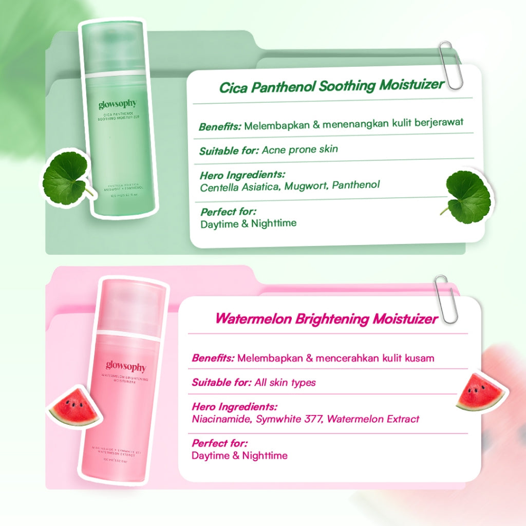 Glowsophy Bundle 3Pcs CICA Panthenol Soothing Moisturizer Calming Redness Mugwort Gel Day and Night Skincare 100 ml Gel Pelembab Kulit Berjerawat Membantu Menenangkan Jerawat Kemerahan