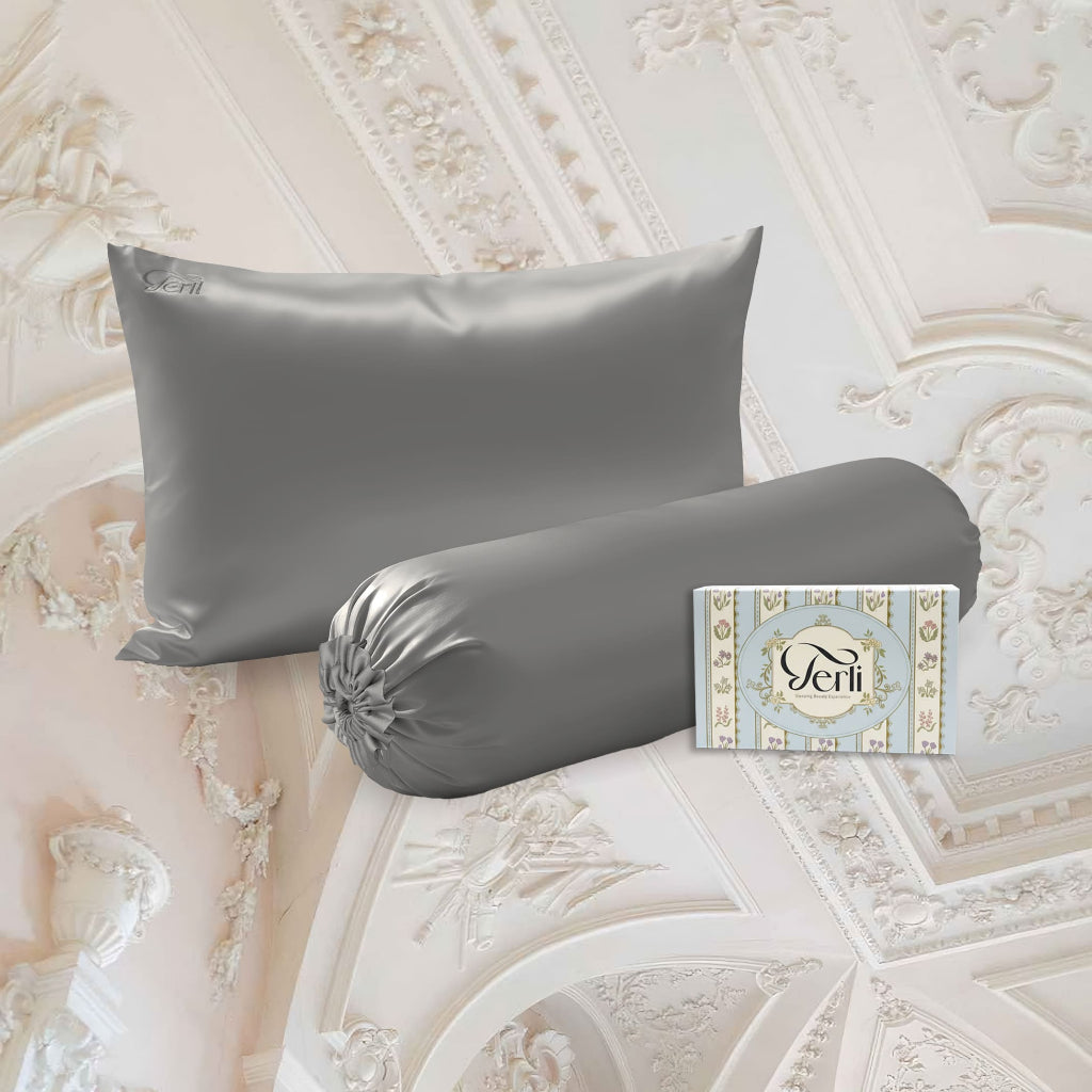 BUNDLE Sarung Bantal dan Guling Set PREMIUM Satin Silk Beauty Boost Pillowcase dan Bolster Case (Standard Size)