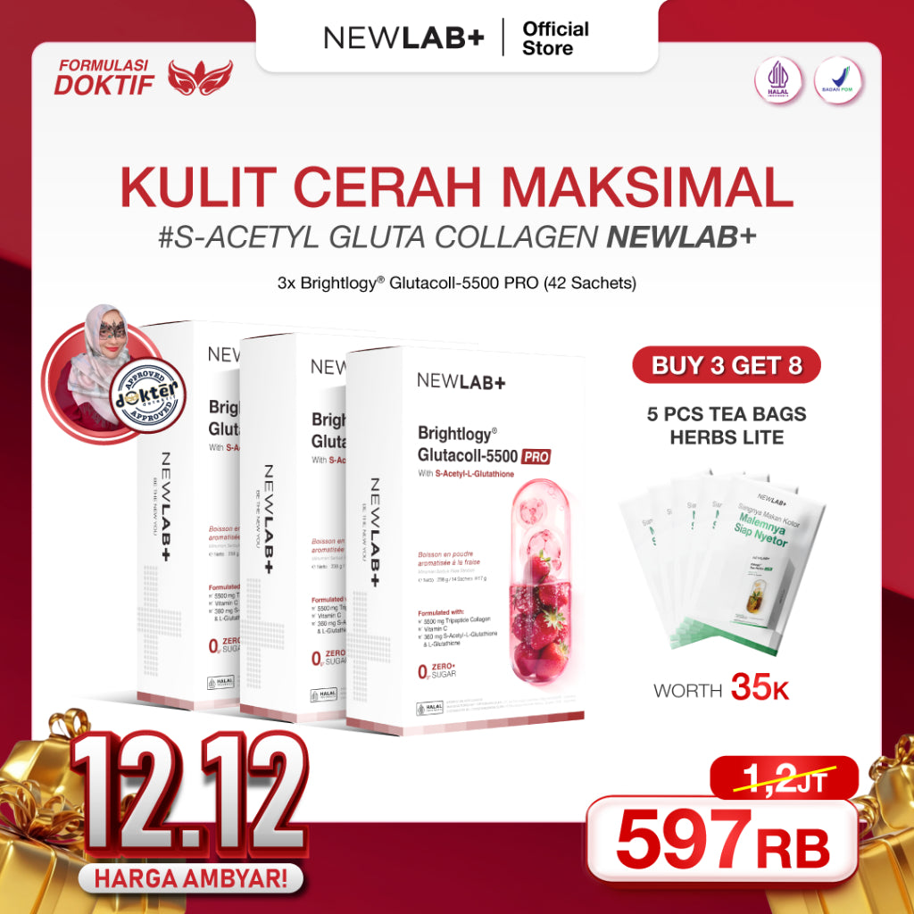 [FREE GIFT New Launch]  NEWLAB Brightlogy GlutaColl-5500 - PRO | Collagen Glutathione Drink | 13X Efektif Kulit Cerah & Sehat | S-Acetyl-L-Glutathione|Efektif Memutihkan 13X|14 - 28 Sachet