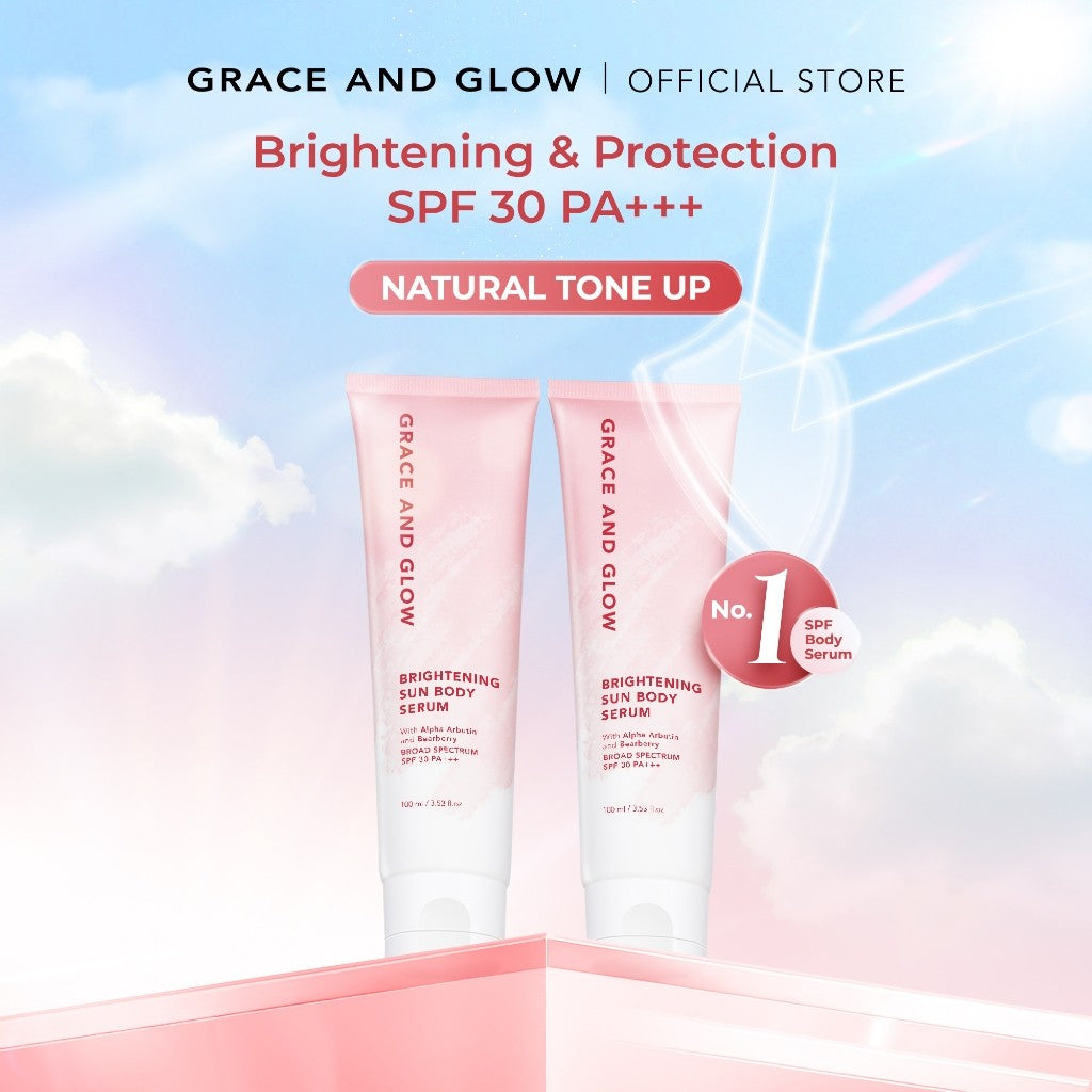 Grace and Glow Brightening Sun Body Serum Hand Body Lotion SPF 30 PA+++ | Body Sunscreen Sunblock Badan Anti UV with Arbutin + Bearberry | Lotion Tone Up Wangi Tahan Lama untuk Melembabkan Mencerahkan Kulit (Whitening & Moisturizing)