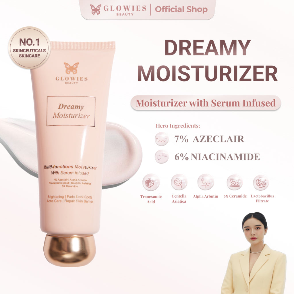 Glowies Beauty Dreamy Moisturizer Watery Gel Moisturizer 80ml Formulasi Korea 7% Azeclair 6% Niacinimide Alpha Arbutin 5x Ceramide Pelembab Wajah Mencerahkan & Menudarkan bekas Jerawat PIE PIH Memperbaiki Skin Barrier