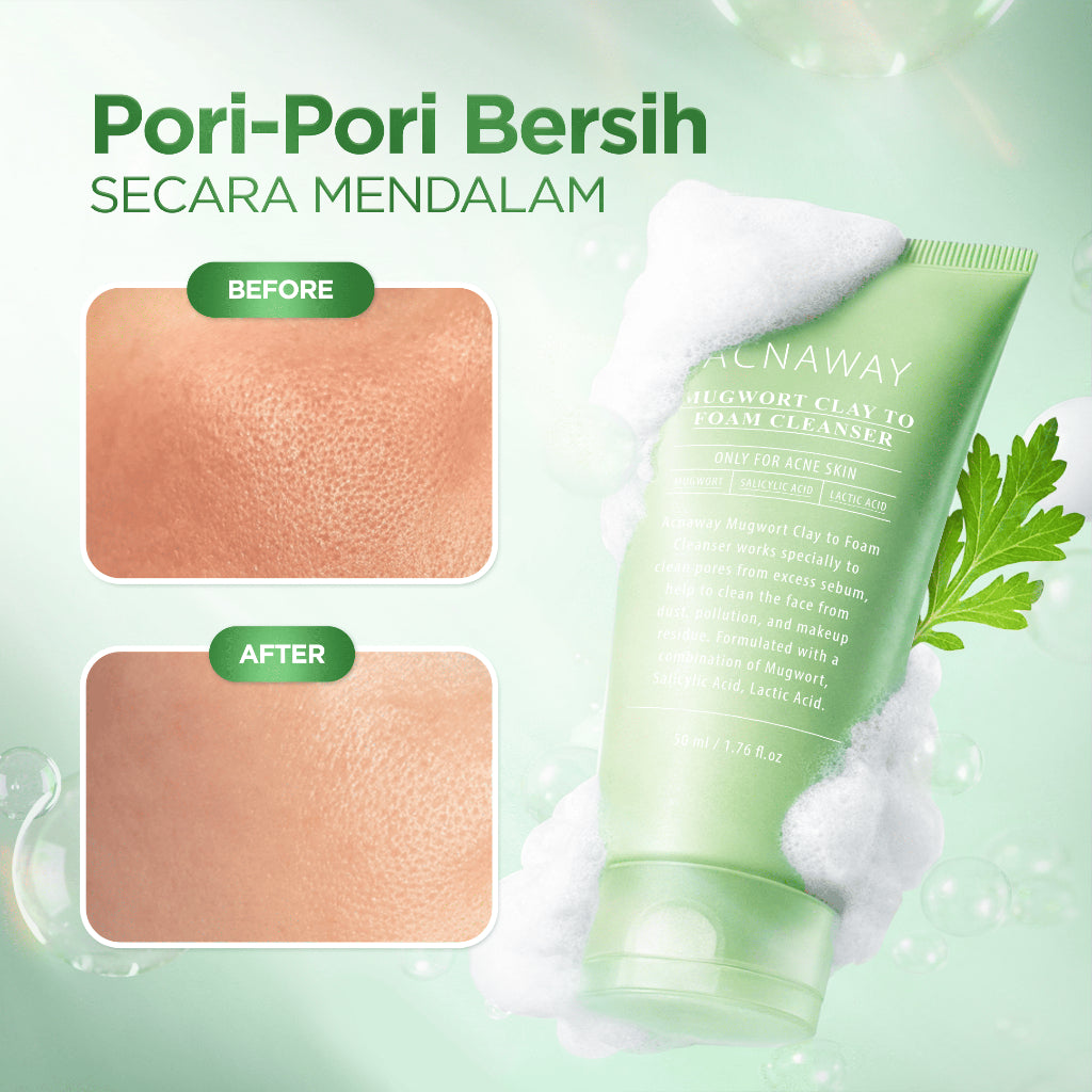 [NEW LAUNCH] ACNAWAY Mugwort Clay to Foam Cleanser 2-in-1 – Sabun Cuci Muka & Masker Wajah Anti Jerawat | Bersihkan Komedo, Mengurangi Minyak, Menenangkan Kulit Sensitif