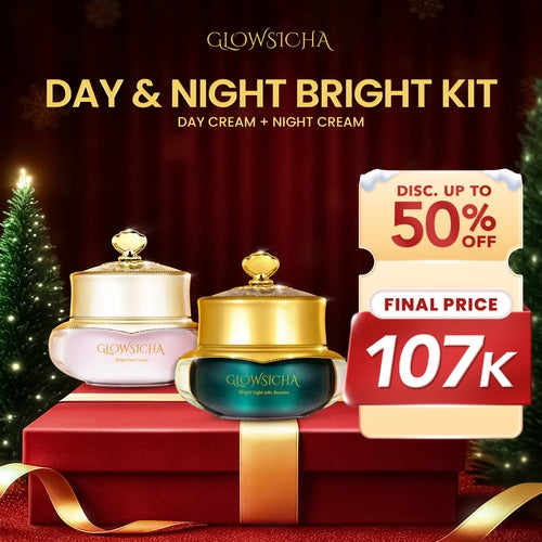 Glowsicha Bundle 2in1 Bright Day Cream Night Cream Jelly Booster - Paket Lengkap Krim Mencerahkan Wajah Siang dan Malam Dengan Niacinamide tone up cerah moisturizer Pelembab Bercahaya brightening wajah cream whitening skincare glowing Membantu moist