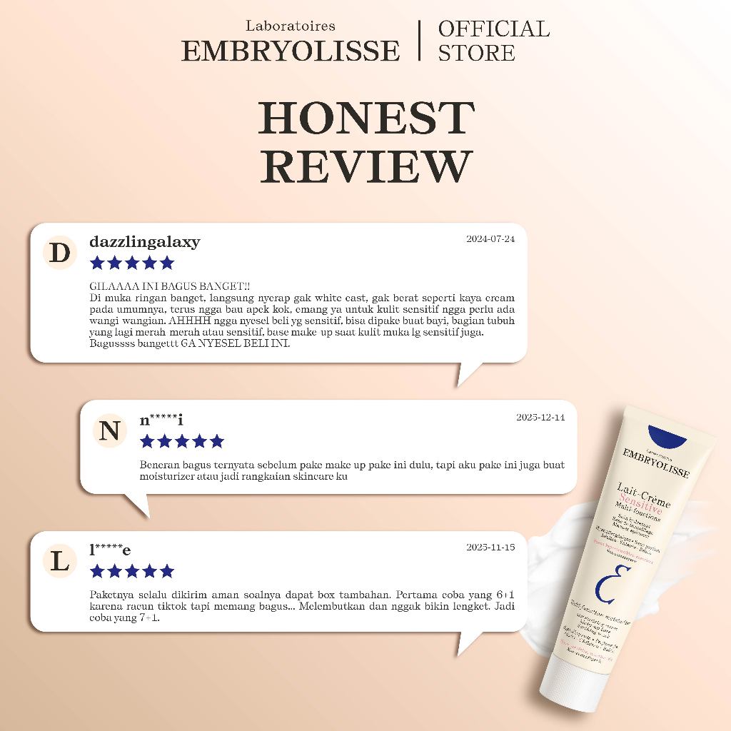 Embryolisse Lait-Creme Sensitive 30ml 7 IN 1 Pelembab Moisturizer Wajah Makeup Cleanser Remover Makeup Base Primer Masker Wajah