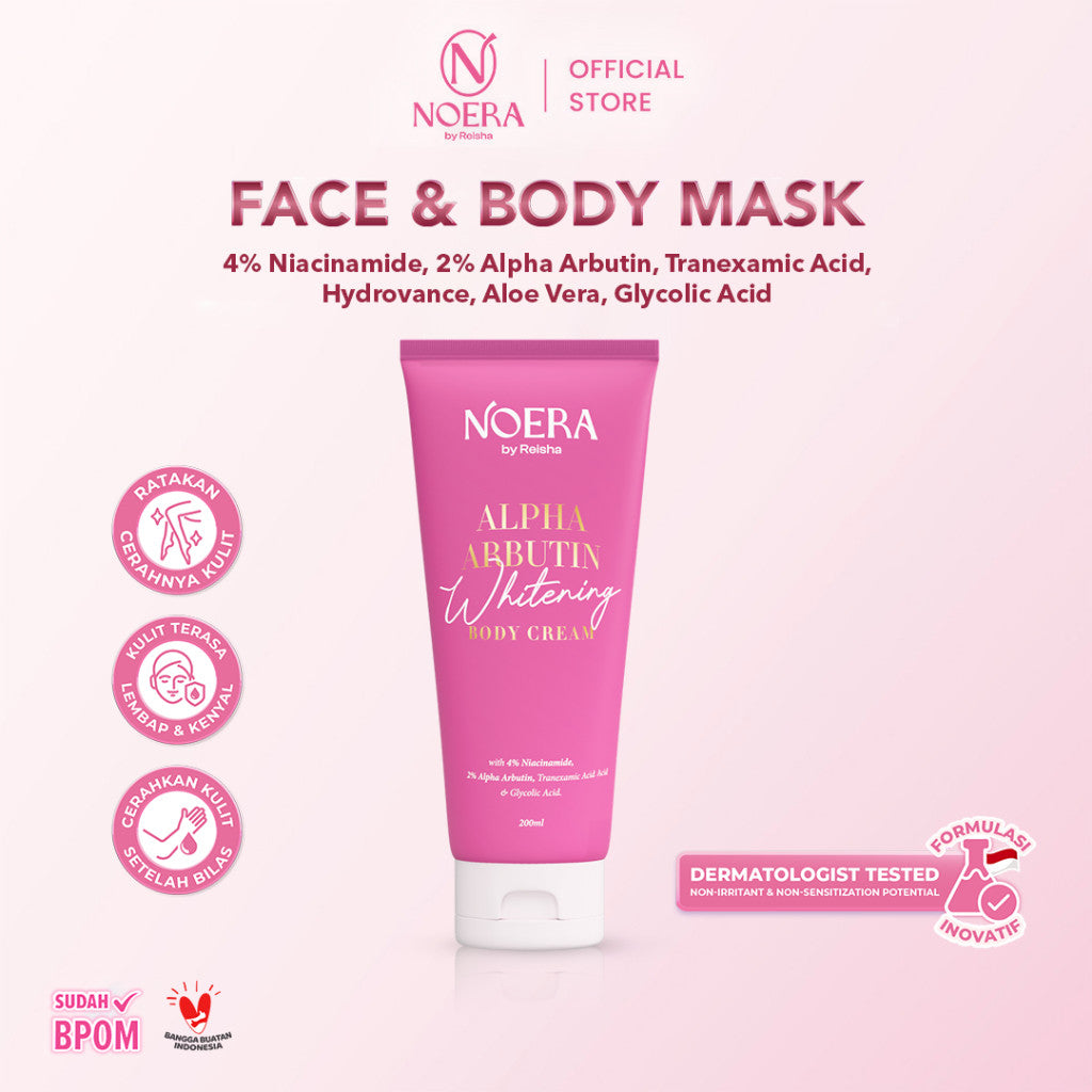 Noera Face and Body Cream | Alpha Arbutin Whitening Body Cream | Face and Body Mask | Body Cream with Niacinamide Alpha Arbutin Tranexamic Acid | Krim Pencerah Badan | Krim Pencerah Wajah | Brightening Cream