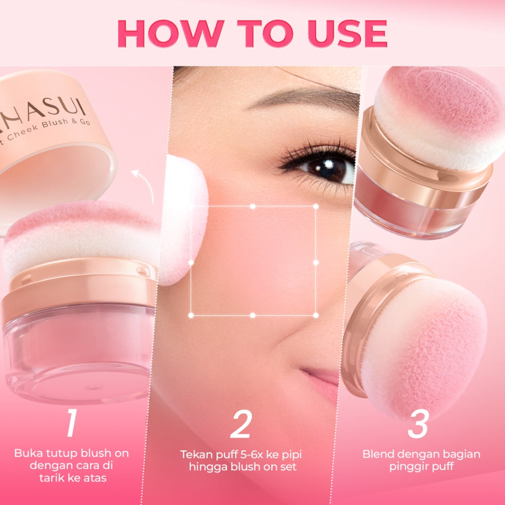 Hanasui Perfect Cheek Blush & Go Powder - Blush On Powder Natural Radiant Finish Melembabkan Cerah Antioksidan
