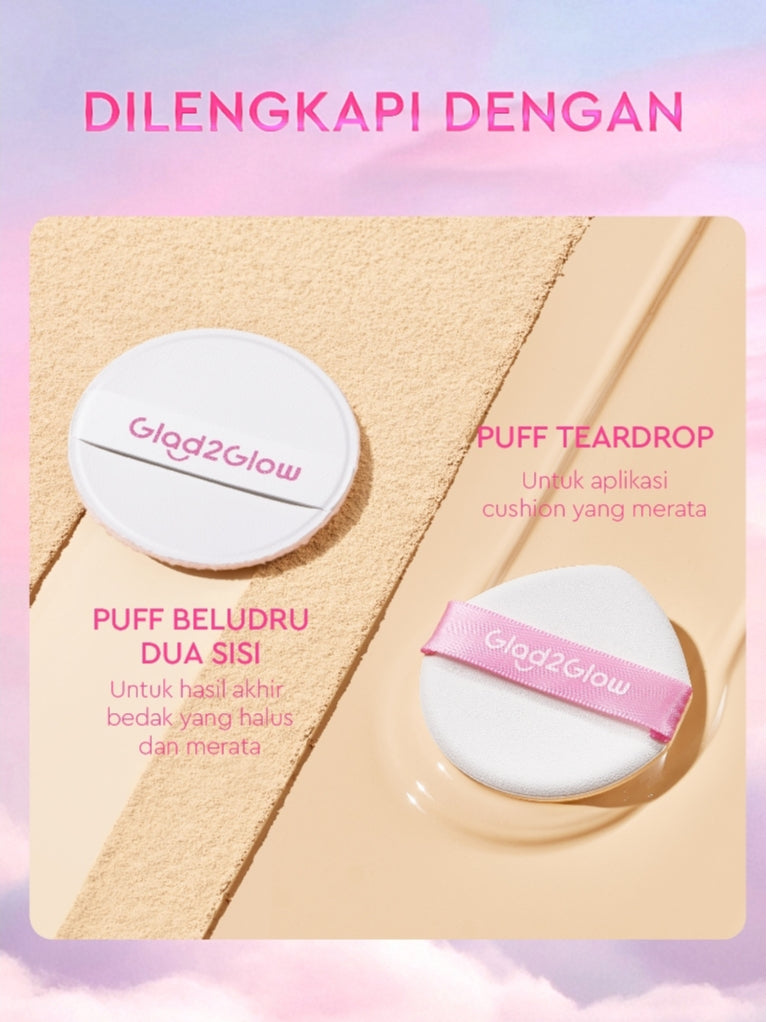 Glad2Glow 2in1 Perfect Pair Cushion Powder Foundation Waterproof Make Up Setting BB Cream Concealer Foundation bedak padat Wajah Extract Mencerahkan Cover Tinggi  long lasting Tahan 12Jam tahan lama Velvet To Matte skin tint wanita g2glow official store