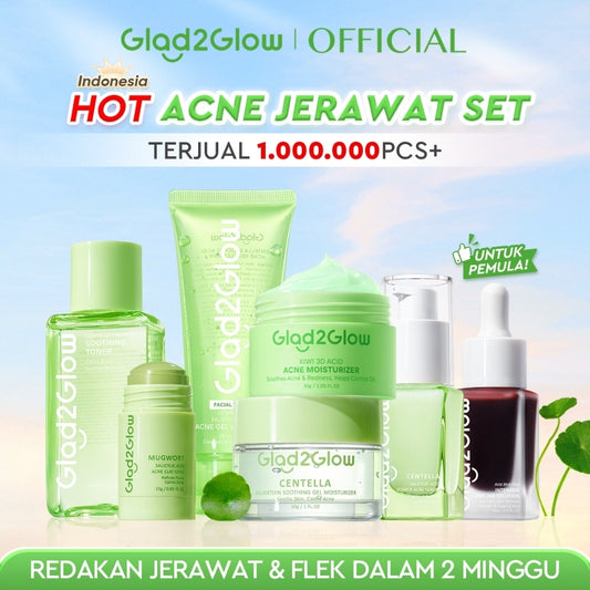 [ORDER NOW, HEMAT 50K]Glad2Glow Acne Jerawat Bundle 7in1 paket Centella madeca cream-Moisturizer+Serum+Cleanser+Toner+Clay Stick+Gel Skincare  Mask Menghilangkan Menenangkan kemerahan pada kulit Atur Minyak BerlebihMerawat Kulit g2glow official store