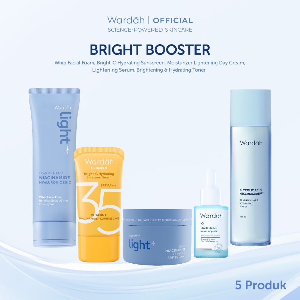 Paket Skincare Wardah Isi 5 pcs - Face Wash, Toner, Moisturizer Gel, Serum, & Sunscreen Paket Solusi Masalah Kulit - Skincare